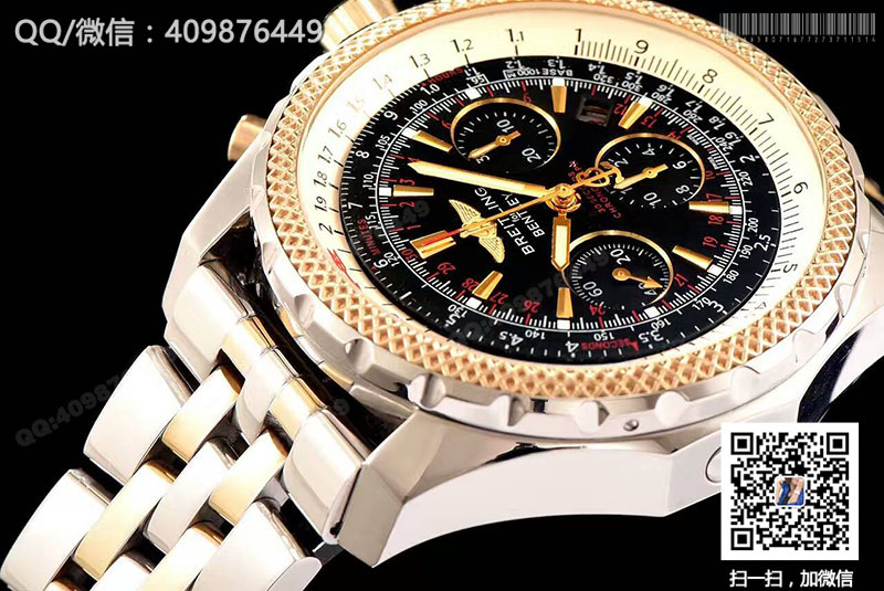 Breitling百年靈賓利系列間黃金色表殼-黑色表盤-Speed競(jìng)賽間黃金色表鏈腕表