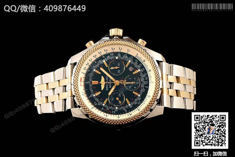 Breitling百年靈賓利系列間黃金色表殼-黑色表盤-Speed競(jìng)賽間黃金色表鏈腕表