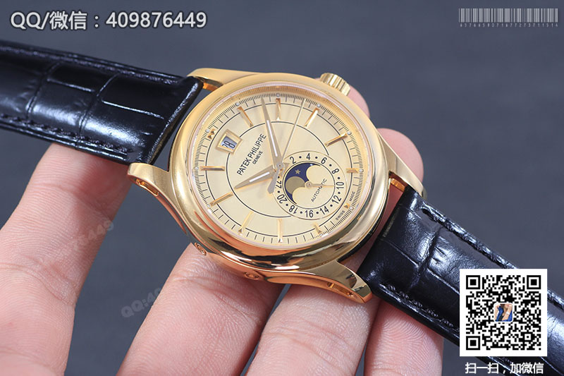 高仿百達翡麗PATEK PHILIPPE復(fù)雜功能計時系列5205R-001黃金色自動機械腕表