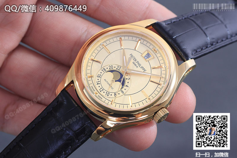 高仿百達翡麗PATEK PHILIPPE復(fù)雜功能計時系列5205R-001黃金色自動機械腕表