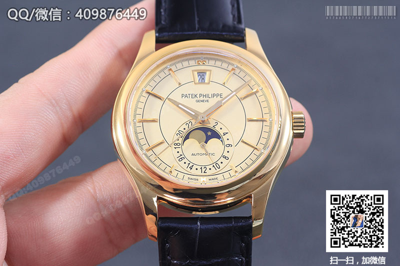 高仿百達翡麗PATEK PHILIPPE復(fù)雜功能計時系列5205R-001黃金色自動機械腕表