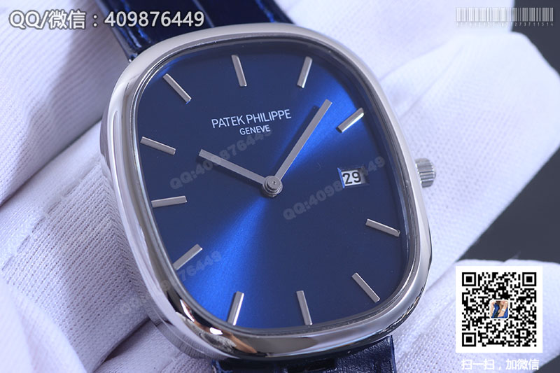 高仿百達(dá)翡麗PATEK PHILIPPE GOLDEN ELLIPSE系列5738P-001藍(lán)盤(pán)帶歷腕表