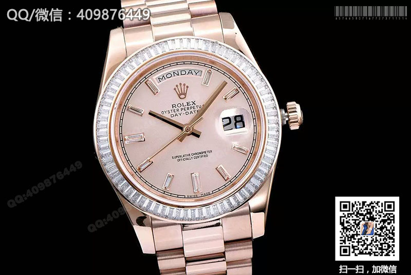 【精品】ROLEX勞力士星期日歷型系列218398-83218 鑲鉆時(shí)標(biāo)香檳色腕表