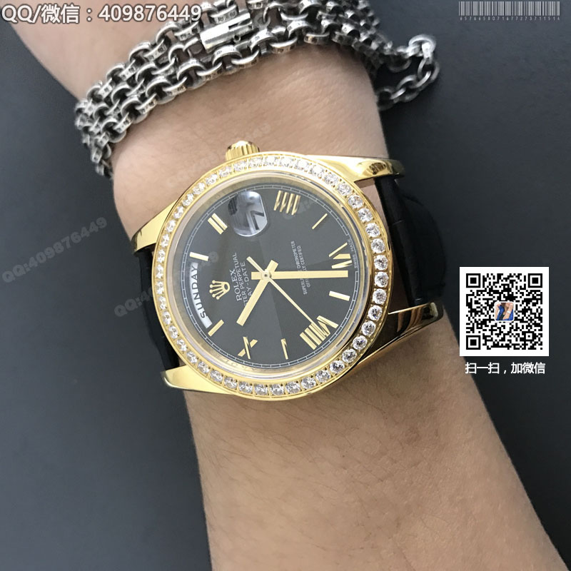 【精品】ROLEX勞力士星期日歷型系列 自動(dòng)機(jī)械男表黑盤(pán)鑲鉆