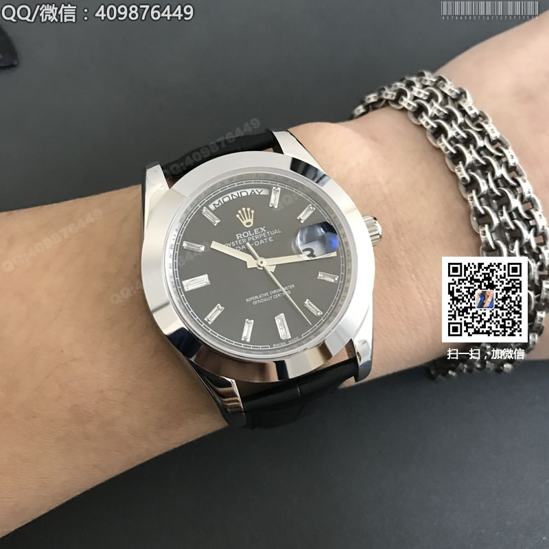 【精品】ROLEX勞力士星期日歷型系列 自動(dòng)機(jī)械男表黑盤鑲鉆